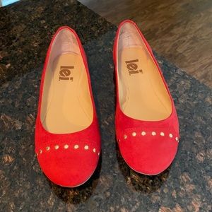 Red Suede flats.
